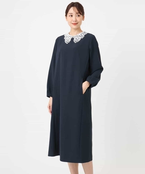 MK MICHEL KLEIN（エムケーミッシェルクラン）の「レース衿付きサックワンピース/防シワ/洗える（ワンピース・レディース・ネイビー・38）」の14枚目の写真