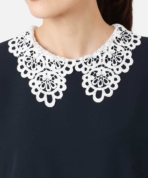 MK MICHEL KLEIN（エムケーミッシェルクラン）の「レース衿付きサックワンピース/防シワ/洗える（ワンピース・レディース・ネイビー・38）」の17枚目の写真