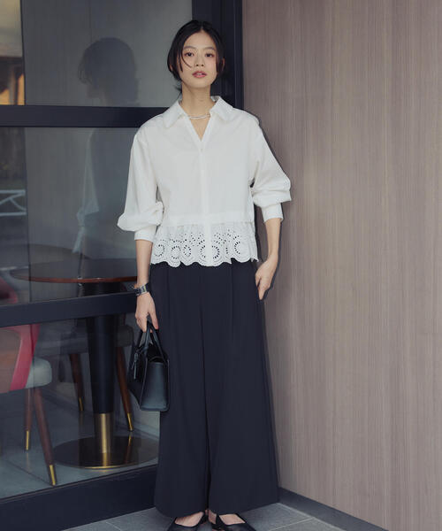 NATURAL BEAUTY BASIC(ナチュラルビューティーベーシック)の「◇エンブロイダリーヘムブラウス(シャツ/ブラウス・レディース・ブルー/オフホワイト/イエロー・FREE)」の5枚目の写真