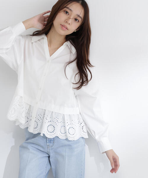 NATURAL BEAUTY BASIC(ナチュラルビューティーベーシック)の「◇エンブロイダリーヘムブラウス(シャツ/ブラウス・レディース・ブルー/オフホワイト/イエロー・FREE)」の7枚目の写真