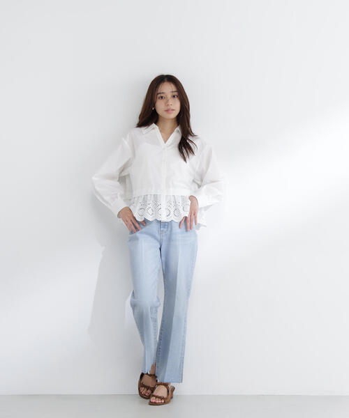 NATURAL BEAUTY BASIC(ナチュラルビューティーベーシック)の「◇エンブロイダリーヘムブラウス(シャツ/ブラウス・レディース・ブルー/オフホワイト/イエロー・FREE)」の8枚目の写真