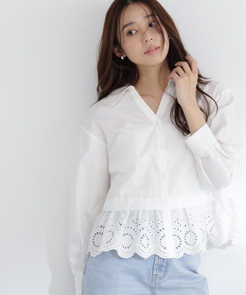 NATURAL BEAUTY BASIC(ナチュラルビューティーベーシック)の「◇エンブロイダリーヘムブラウス(シャツ/ブラウス・レディース・ブルー/オフホワイト/イエロー・FREE)」の11枚目の写真