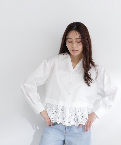 NATURAL BEAUTY BASIC(ナチュラルビューティーベーシック)の「◇エンブロイダリーヘムブラウス(シャツ/ブラウス・レディース・ブルー/オフホワイト/イエロー・FREE)」の13枚目の写真