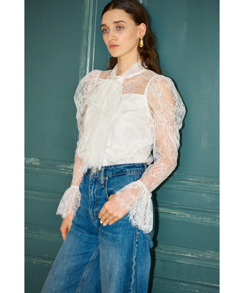 Estella.K（エステラケー）の「Cassia Lace Bow Blouce スカラップレースタイブラウス（シャツ/ブラウス・レディース・ホワイト/ブラック・FREE）」の9枚目の写真