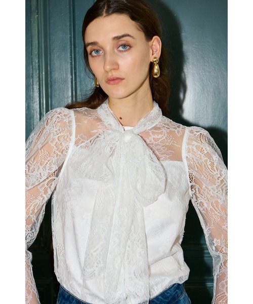 Estella.K（エステラケー）の「Cassia Lace Bow Blouce スカラップレースタイブラウス（シャツ/ブラウス・レディース・ホワイト/ブラック・FREE）」の4枚目の写真