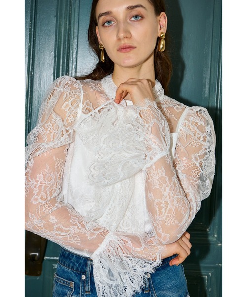 Estella.K（エステラケー）の「Cassia Lace Bow Blouce スカラップレースタイブラウス（シャツ/ブラウス・レディース・ホワイト/ブラック・FREE）」の6枚目の写真