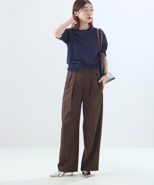 journal standard L'essage(ジャーナルスタンダードレサージュ)の「NALYAストライプ/Doeskinワイドパンツ(スラックス・レディース・ネイビー/ブラウン・38/36)」の3枚目の写真