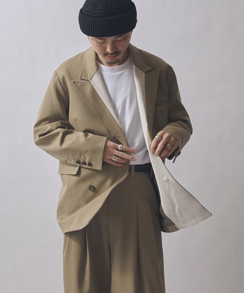 Lui's(ルイス)の「SURJENT ダブルブレストジャケット(テーラードジャケット・メンズ・ベージュ/ブラック・2/1)」の8枚目の写真