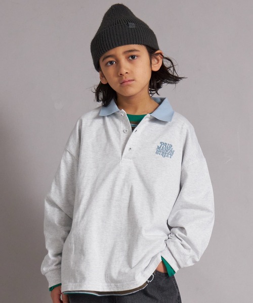 PAIRMANON STREET（ペアマノンストリート）の「【綿100%】襟付き ロゴ刺繍 ロンT【PAIRMANON STREET】（Tシャツ/カットソー・キッズ・グリーン/ブラック/オフホワイト/グレー・150/130/120/160/140/110/100/90）」の3枚目の写真