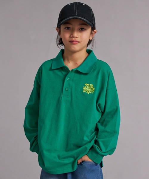 PAIRMANON STREET（ペアマノンストリート）の「【綿100%】襟付き ロゴ刺繍 ロンT【PAIRMANON STREET】（Tシャツ/カットソー・キッズ・グリーン/ブラック/オフホワイト/グレー・150/130/120/160/140/110/100/90）」の4枚目の写真