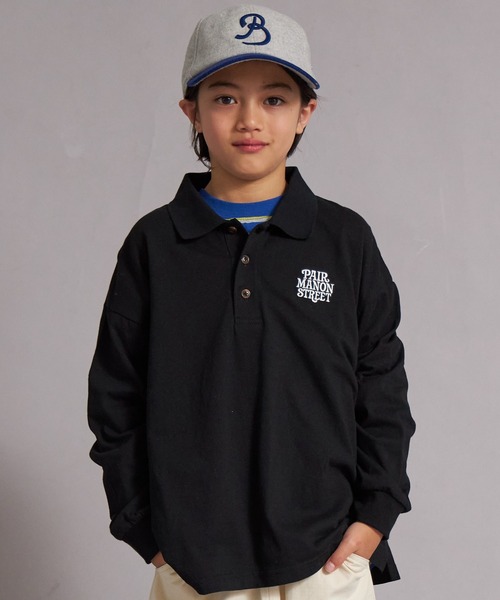 PAIRMANON STREET（ペアマノンストリート）の「【綿100%】襟付き ロゴ刺繍 ロンT【PAIRMANON STREET】（Tシャツ/カットソー・キッズ・グリーン/ブラック/オフホワイト/グレー・150/130/120/160/140/110/100/90）」の2枚目の写真