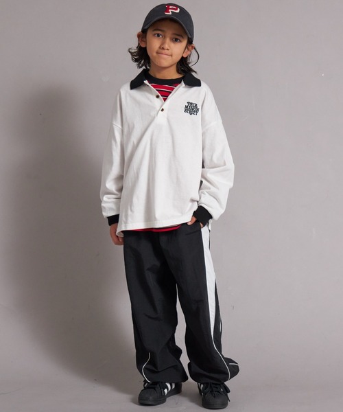 PAIRMANON STREET（ペアマノンストリート）の「【綿100%】襟付き ロゴ刺繍 ロンT【PAIRMANON STREET】（Tシャツ/カットソー・キッズ・グリーン/ブラック/オフホワイト/グレー・150/130/120/160/140/110/100/90）」の7枚目の写真