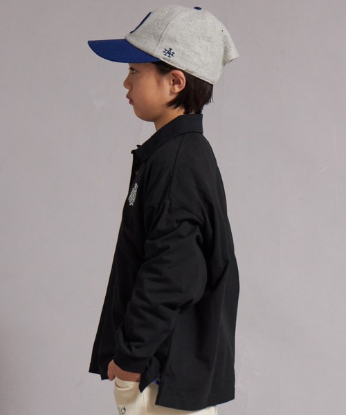 PAIRMANON STREET（ペアマノンストリート）の「【綿100%】襟付き ロゴ刺繍 ロンT【PAIRMANON STREET】（Tシャツ/カットソー・キッズ・グリーン/ブラック/オフホワイト/グレー・150/130/120/160/140/110/100/90）」の8枚目の写真