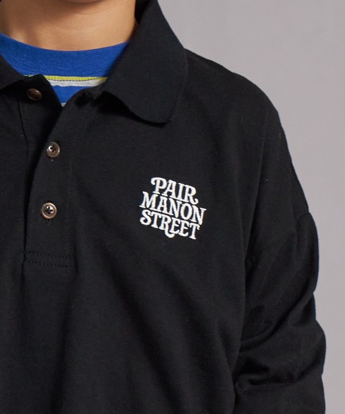 PAIRMANON STREET（ペアマノンストリート）の「【綿100%】襟付き ロゴ刺繍 ロンT【PAIRMANON STREET】（Tシャツ/カットソー・キッズ・グリーン/ブラック/オフホワイト/グレー・150/130/120/160/140/110/100/90）」の17枚目の写真