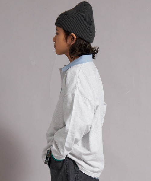 PAIRMANON STREET（ペアマノンストリート）の「【綿100%】襟付き ロゴ刺繍 ロンT【PAIRMANON STREET】（Tシャツ/カットソー・キッズ・グリーン/ブラック/オフホワイト/グレー・150/130/120/160/140/110/100/90）」の11枚目の写真