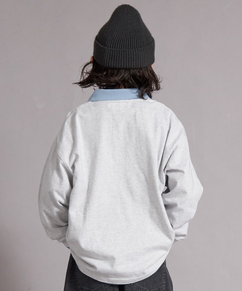 PAIRMANON STREET（ペアマノンストリート）の「【綿100%】襟付き ロゴ刺繍 ロンT【PAIRMANON STREET】（Tシャツ/カットソー・キッズ・グリーン/ブラック/オフホワイト/グレー・150/130/120/160/140/110/100/90）」の12枚目の写真