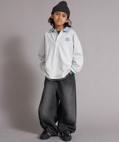 PAIRMANON STREET（ペアマノンストリート）の「【綿100%】襟付き ロゴ刺繍 ロンT【PAIRMANON STREET】（Tシャツ/カットソー・キッズ・グリーン/ブラック/オフホワイト/グレー・150/130/120/160/140/110/100/90）」の13枚目の写真