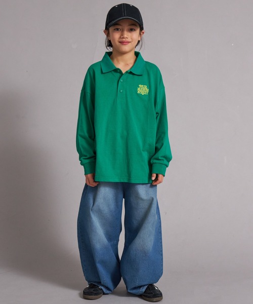 PAIRMANON STREET（ペアマノンストリート）の「【綿100%】襟付き ロゴ刺繍 ロンT【PAIRMANON STREET】（Tシャツ/カットソー・キッズ・グリーン/ブラック/オフホワイト/グレー・150/130/120/160/140/110/100/90）」の16枚目の写真