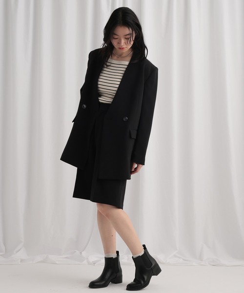 mysty woman(ミスティウーマン)の「ノーカラーWジャケット 643762(テーラードジャケット・レディース・ブラック/ライトベージュ・FREE)」の5枚目の写真