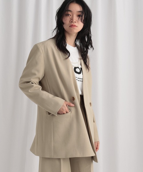 mysty woman(ミスティウーマン)の「ノーカラーWジャケット 643762(テーラードジャケット・レディース・ブラック/ライトベージュ・FREE)」の8枚目の写真