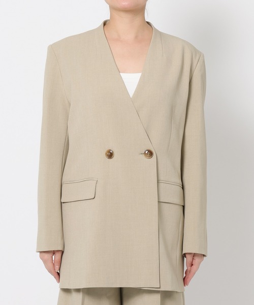 mysty woman(ミスティウーマン)の「ノーカラーWジャケット 643762(テーラードジャケット・レディース・ブラック/ライトベージュ・FREE)」の9枚目の写真