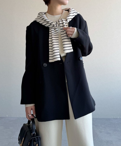 mysty woman(ミスティウーマン)の「ノーカラーWジャケット 643762(テーラードジャケット・レディース・ブラック/ライトベージュ・FREE)」の22枚目の写真