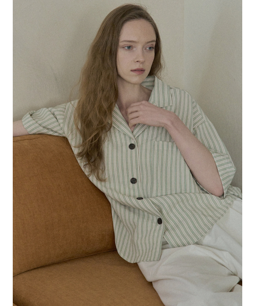 AVANT-G(アバン)の「Striped Rayon Shirt - GREEN(シャツ/ブラウス・レディース・その他・FREE)」の2枚目の写真