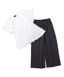 【L's】GATHERED HEM T-SHIRT &  WIDE PANS SET LUXELEAF JERSEY/ギャザーヘムTシャツ＆ワイドパンツ セット