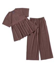 【L's】GATHERED HEM T-SHIRT &  WIDE PANS SET LUXELEAF JERSEY/ギャザーヘムTシャツ＆ワイドパンツ セット