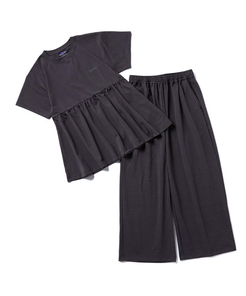 THOUSAND MILE（サウザンドマイル）の「【L's】GATHERED HEM T-SHIRT &  WIDE PANS SET LUXELEAF JERSEY/ギャザーヘムTシャツ＆ワイドパンツ セット（セットアップ・レディース・スミクロ/ホワイト系その他/ブラウン/ブルー・FREE）」の3枚目の写真