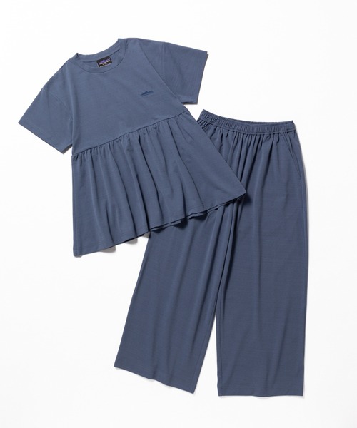 THOUSAND MILE（サウザンドマイル）の「【L's】GATHERED HEM T-SHIRT &  WIDE PANS SET LUXELEAF JERSEY/ギャザーヘムTシャツ＆ワイドパンツ セット（セットアップ・レディース・スミクロ/ホワイト系その他/ブラウン/ブルー・FREE）」の4枚目の写真