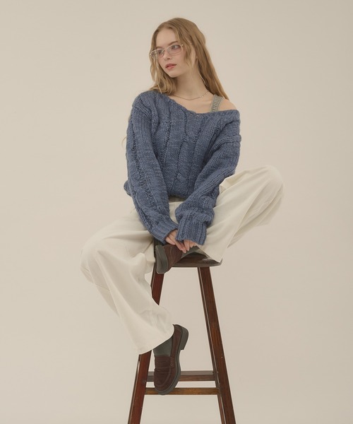 cable loose knit / ケーブルルーズニット（ニット/セーター）｜hazyl