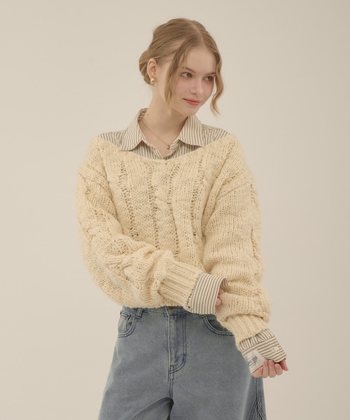 cable loose knit / ケーブルルーズニット（ニット/セーター）｜hazyl