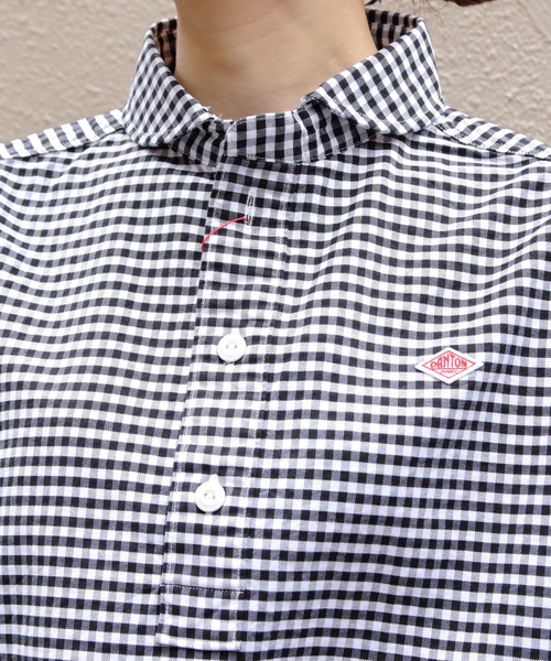 DANTON（ダントン）の「DANTON/ダントン　ラウンドカラープルオーバーショートスリーブシャツ　ROUND COLLAR P.O SHIRT SHORT SLEEVE （ウィメンズ） DT-B0283 OXP（シャツ/ブラウス・レディース・サックスブルー/ブラック・38）」の4枚目の写真