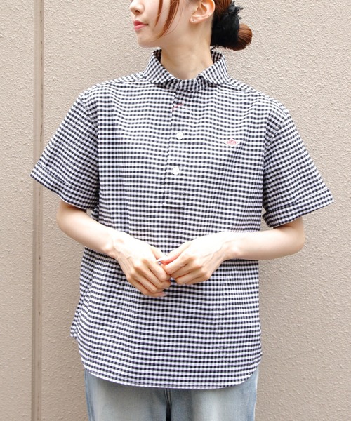DANTON（ダントン）の「DANTON/ダントン　ラウンドカラープルオーバーショートスリーブシャツ　ROUND COLLAR P.O SHIRT SHORT SLEEVE （ウィメンズ） DT-B0283 OXP（シャツ/ブラウス・レディース・サックスブルー/ブラック・38）」の7枚目の写真
