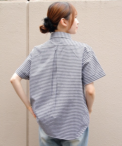 DANTON（ダントン）の「DANTON/ダントン　ラウンドカラープルオーバーショートスリーブシャツ　ROUND COLLAR P.O SHIRT SHORT SLEEVE （ウィメンズ） DT-B0283 OXP（シャツ/ブラウス・レディース・サックスブルー/ブラック・38）」の9枚目の写真