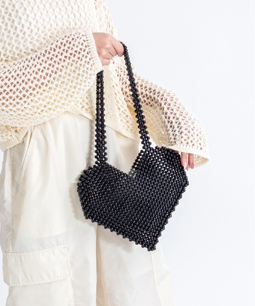 Rivel(リヴェル)の「【THE BAGMATI/ザ・バグマティー】グラスビーズバッグ ハート ハンドバッグ(トートバッグ・レディース・アイボリー/ブラック・FREE)」の4枚目の写真