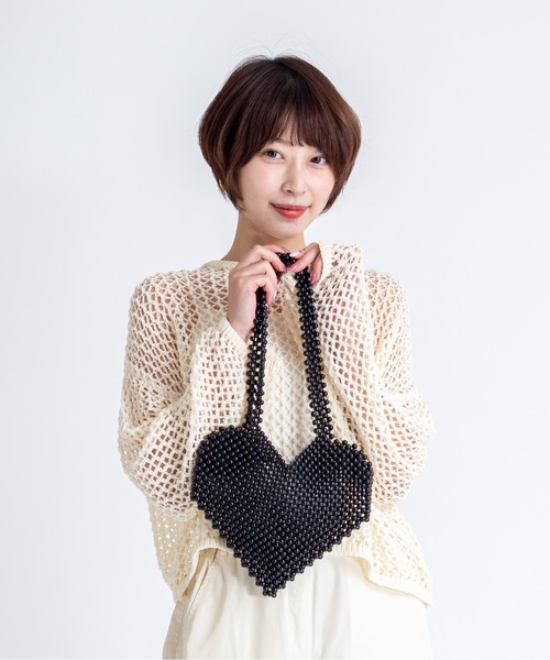 Rivel(リヴェル)の「【THE BAGMATI/ザ・バグマティー】グラスビーズバッグ ハート ハンドバッグ(トートバッグ・レディース・アイボリー/ブラック・FREE)」の3枚目の写真