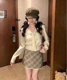 セーラー襟レースニットトップス