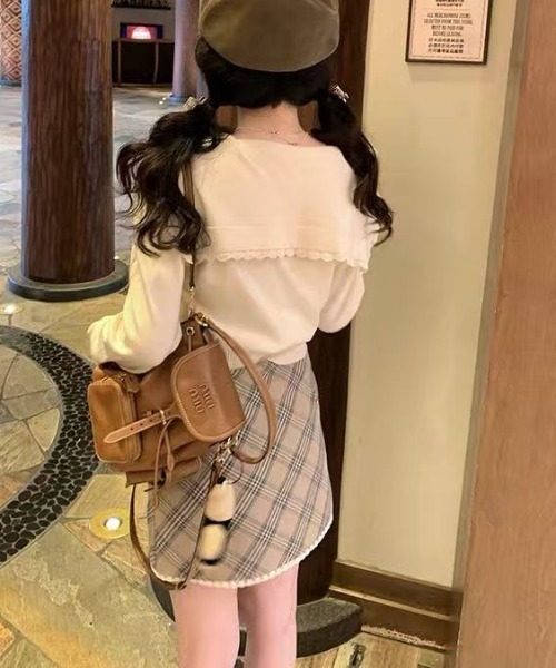 AsRiRe（アスリレイ）の「セーラー襟レースニットトップス（ニット/セーター・レディース・グレー/アイボリー・M）」の14枚目の写真