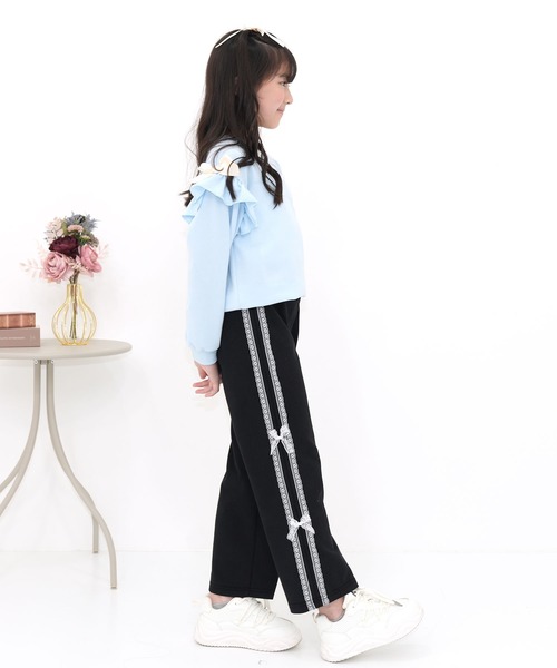 Bee des Bee（ビーデスビー）の「レースラインリボンパンツ（スウェットパンツ・キッズ・ブラック/杢グレー・110cm/120cm/130cm/140cm/150cm/100cm）」の3枚目の写真
