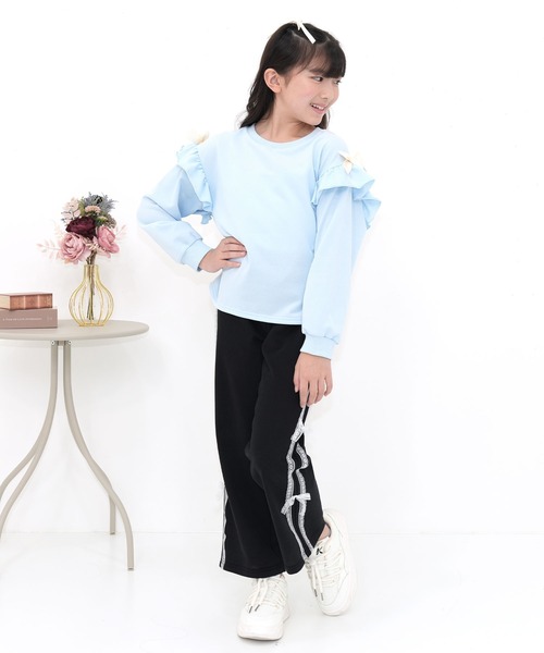 Bee des Bee（ビーデスビー）の「レースラインリボンパンツ（スウェットパンツ・キッズ・ブラック/杢グレー・110cm/120cm/130cm/140cm/150cm/100cm）」の4枚目の写真