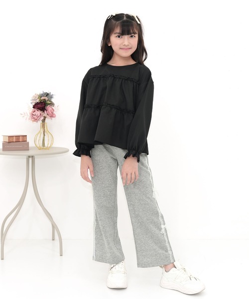 Bee des Bee（ビーデスビー）の「レースラインリボンパンツ（スウェットパンツ・キッズ・ブラック/杢グレー・110cm/120cm/130cm/140cm/150cm/100cm）」の9枚目の写真