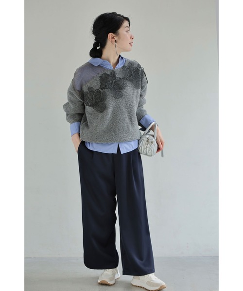 cawaii（カワイイ）の「ぐるりと囲む黒花レースのニットプルオーバートップス（ニット/セーター・レディース・グレー・FREE）」の8枚目の写真