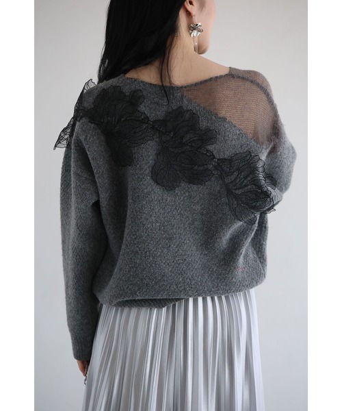 cawaii（カワイイ）の「ぐるりと囲む黒花レースのニットプルオーバートップス（ニット/セーター・レディース・グレー・FREE）」の17枚目の写真