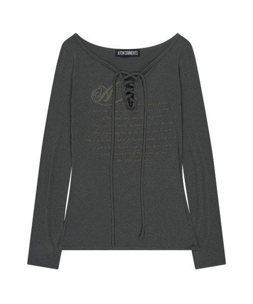 A FEW COMMENTS(アフューコメンツ)の「ペイルプリントレースアップロングスリーブトップ CHARCOAL(Tシャツ/カットソー・レディース・その他・FREE)」の1枚目の写真