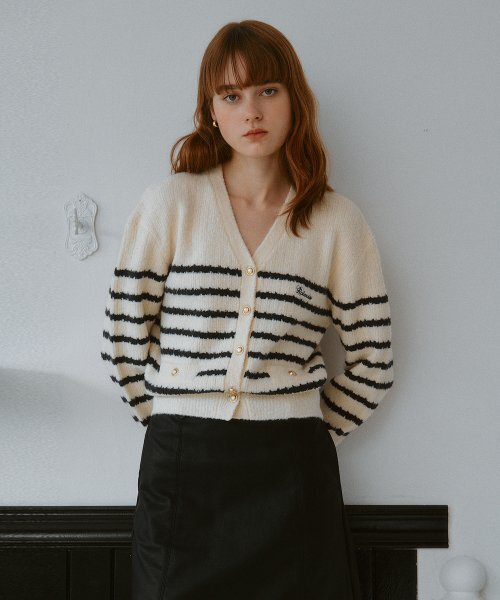 ROLAROLA(ロラロラ)の「WOOL BLENDED STRIPE CARDIGAN IVORY(カーディガン/ボレロ・レディース・アイボリー・FREE)」の1枚目の写真