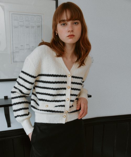 ROLAROLA(ロラロラ)の「WOOL BLENDED STRIPE CARDIGAN IVORY(カーディガン/ボレロ・レディース・アイボリー・FREE)」の2枚目の写真