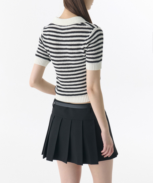 MUSINSA STANDARD WOMAN（ムシンサスタンダードウーマン）の「ウィメンズストライプニットポロシャツ[アイボリー/ブラック]（ニット/セーター・レディース・その他・MEDIUM/SMALL/X-SMALL/LARGE）」の2枚目の写真