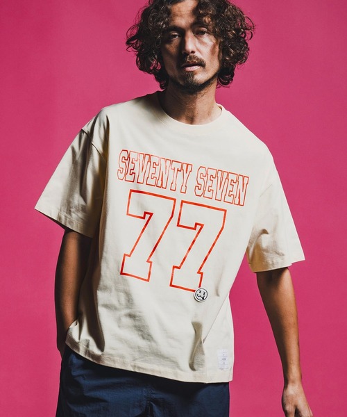 seventy seven(セブンティセブン)の「mt10175-middle onz S-S fine box t-shirt (77number) Tシャツ(7726S200)(Tシャツ/カットソー・メンズ・ホワイト/ブラック/アイボリー・XL/L/M/S)」の2枚目の写真